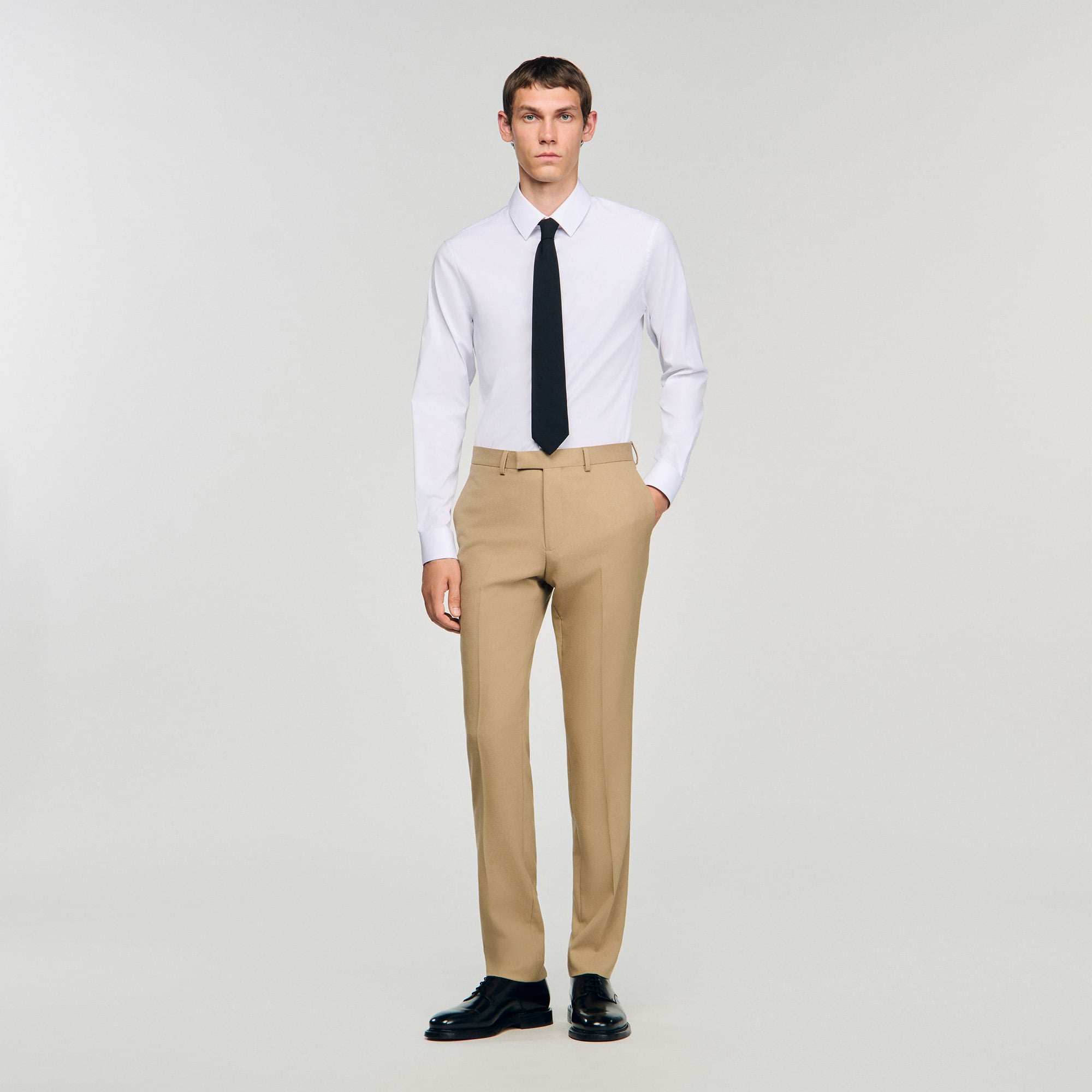AMARÁNTO Men's Virgin Wool Blend Trousers Beige