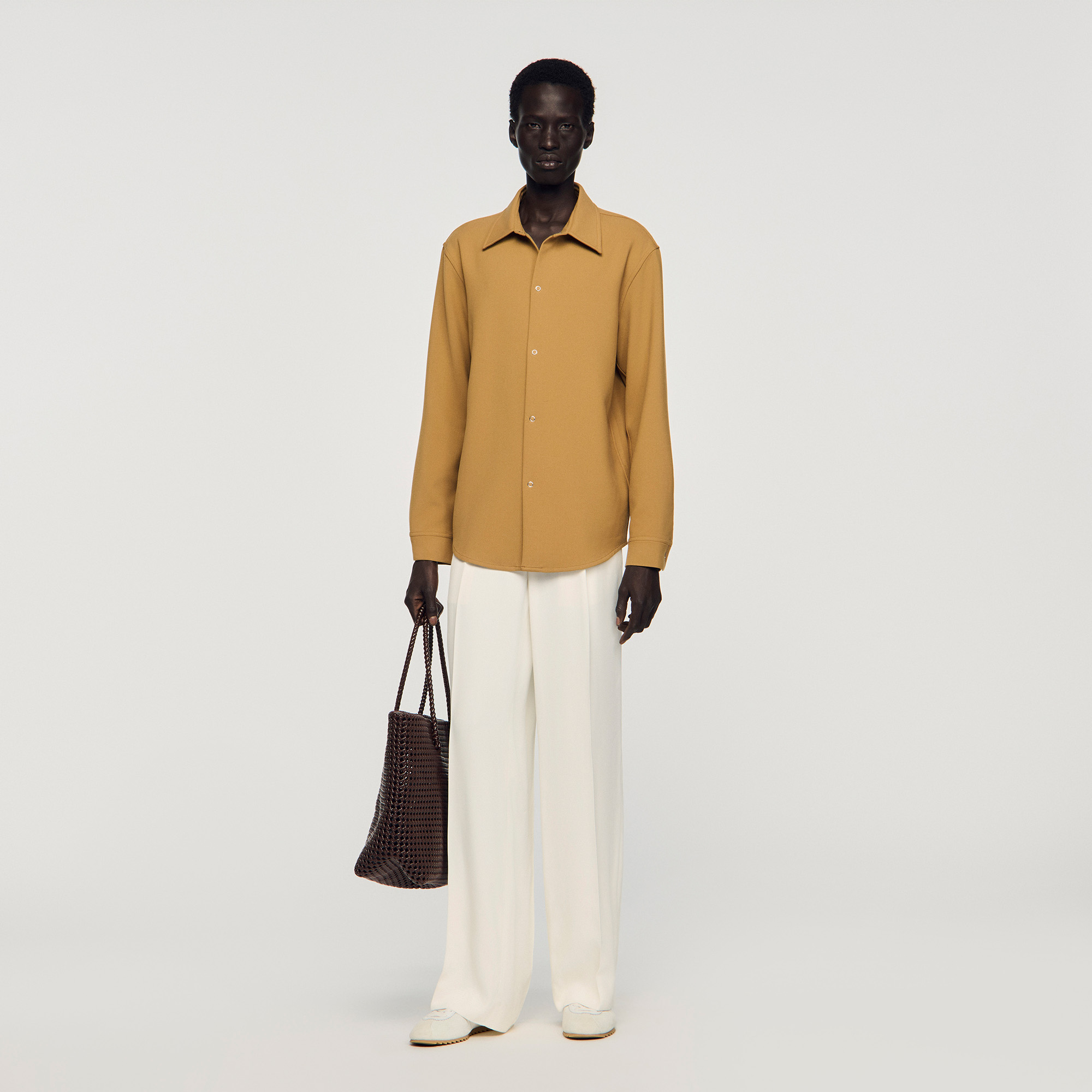 Long-sleeved jersey shirt white / beige for Men | Sandro Paris