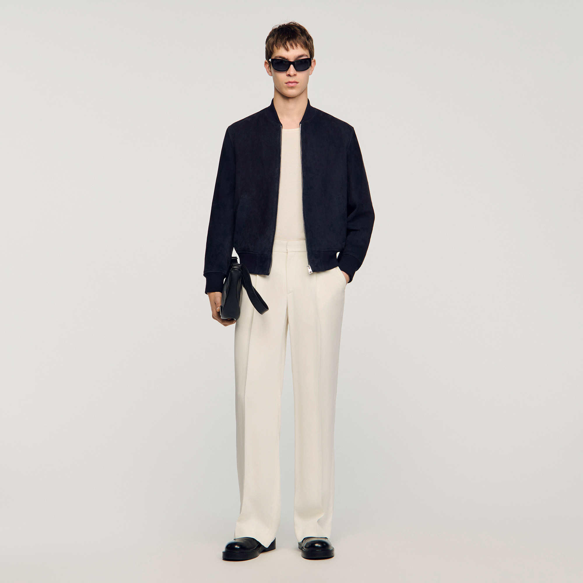 Suede zip-up jacket blue for Men | Sandro Paris