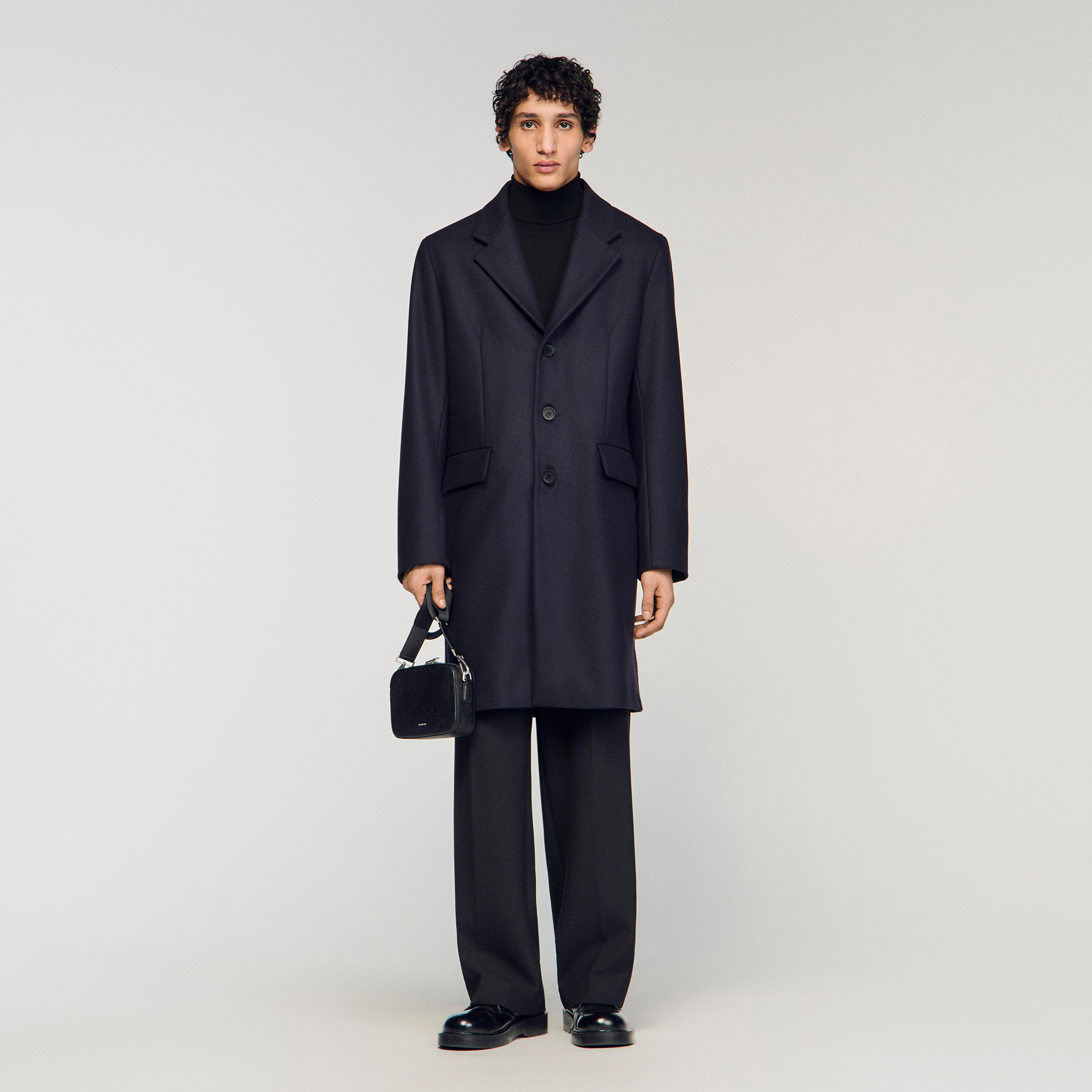 Wool and cashmere coat blue for Men | Sandro Paris