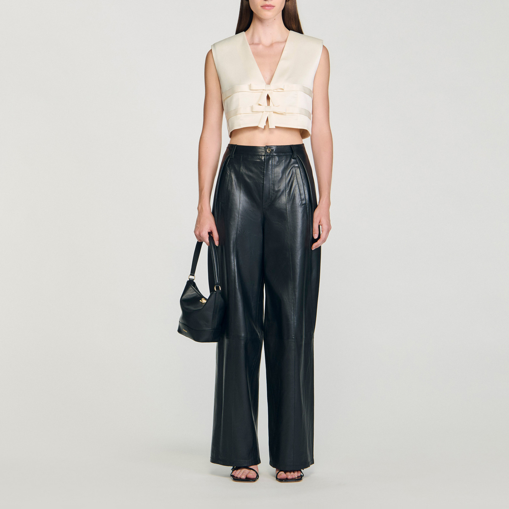 Satin crop top white / beige For Women | Sandro Paris