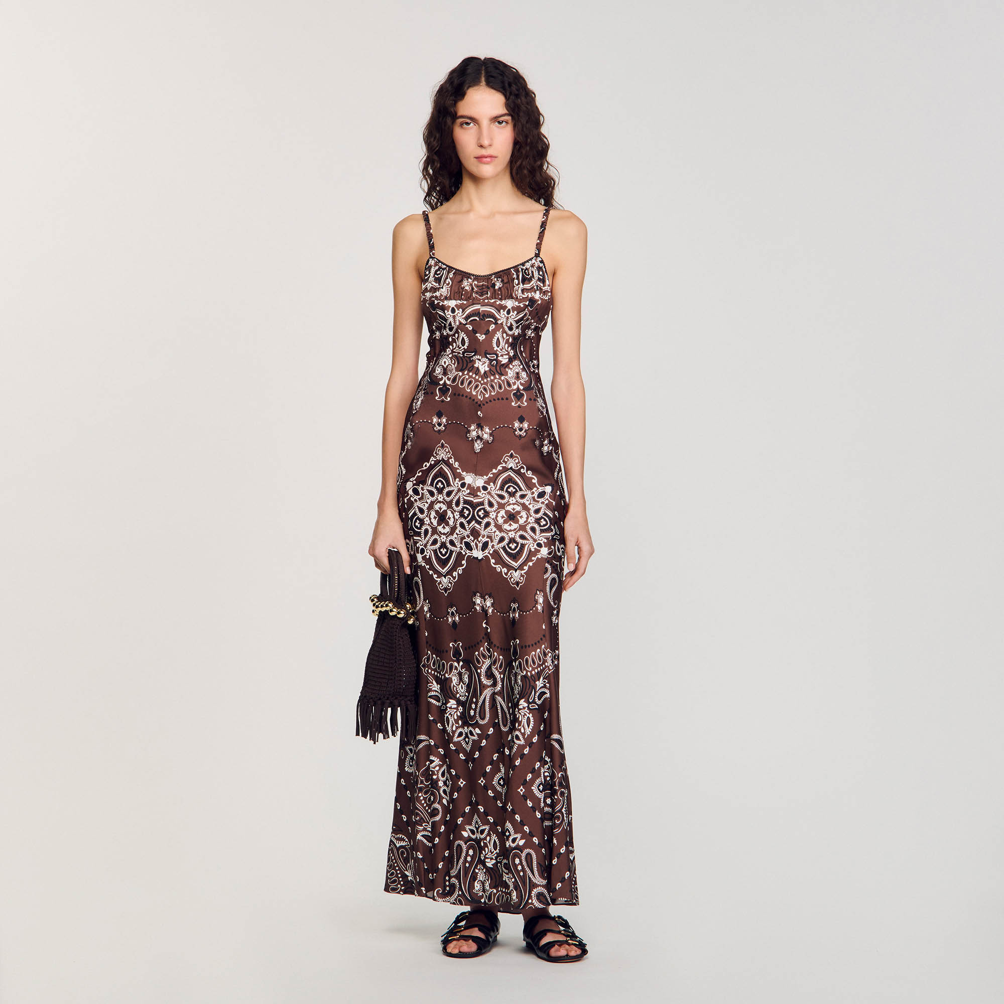 Sandro Parisサンドロパリス Long printed dress Floral print maxi dress white / beige For Women | Sandro Paris