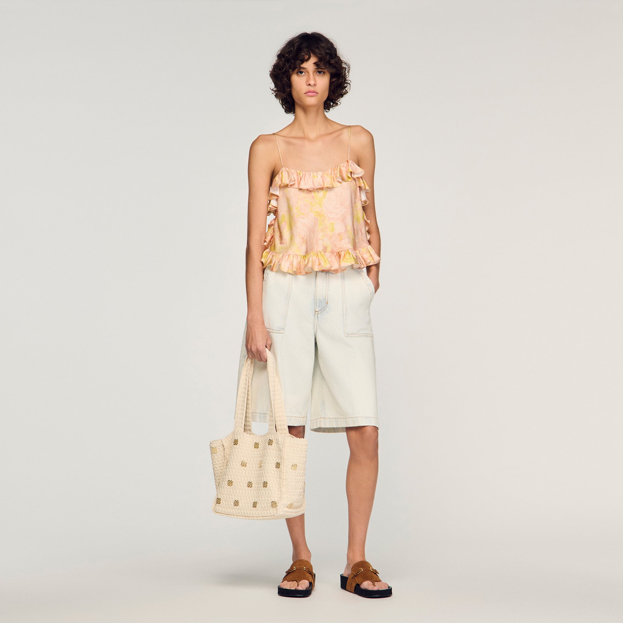 Flower print crop top pink For Women | Sandro Paris