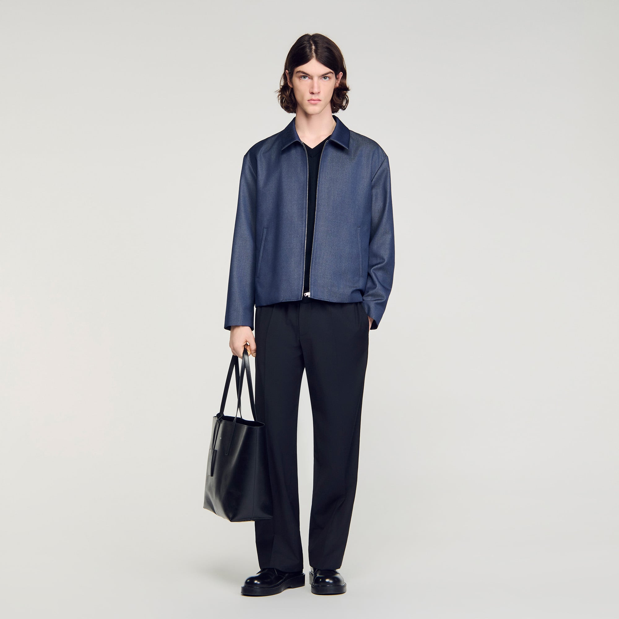 Denim effect zip-up jacket for Men | Sandro Paris
