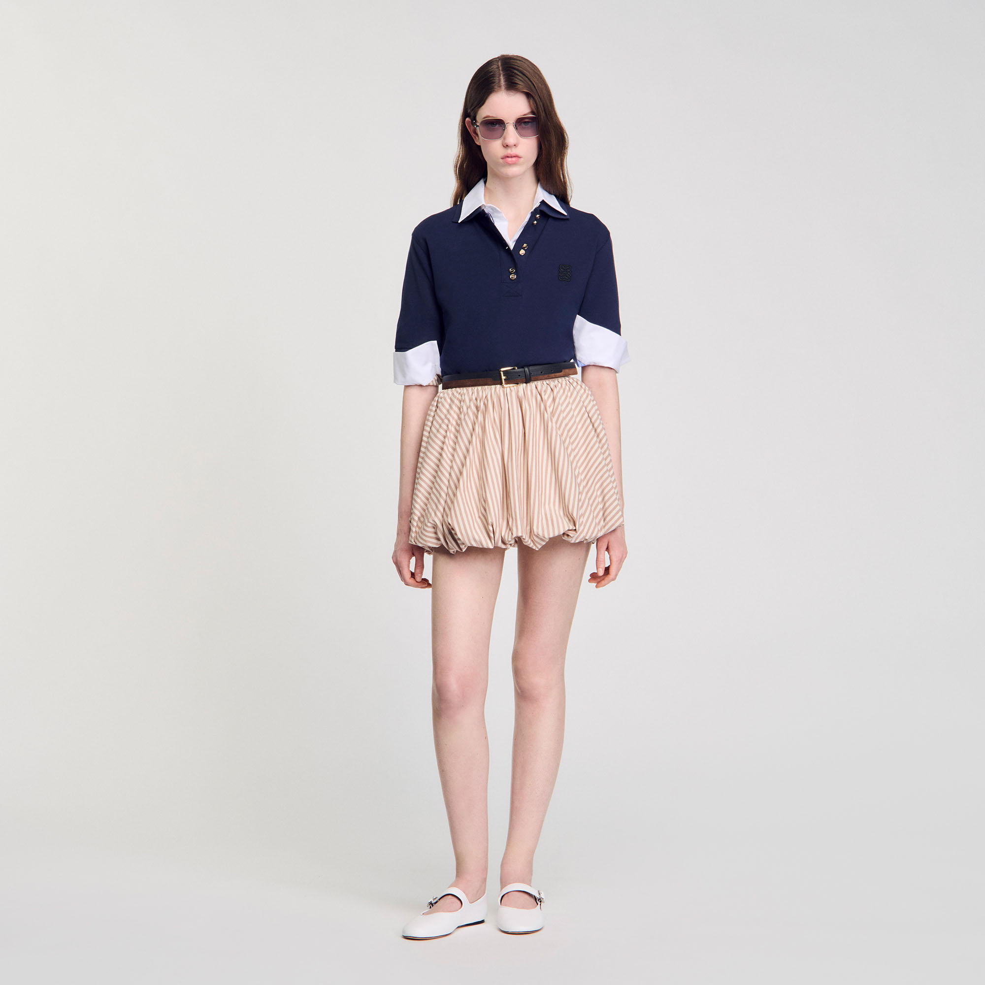 【海外限定】Sandroスカート☆Striped Pleated Woven Mini Skirt Mini striped pleated skirt blue For Women | Sandro Paris