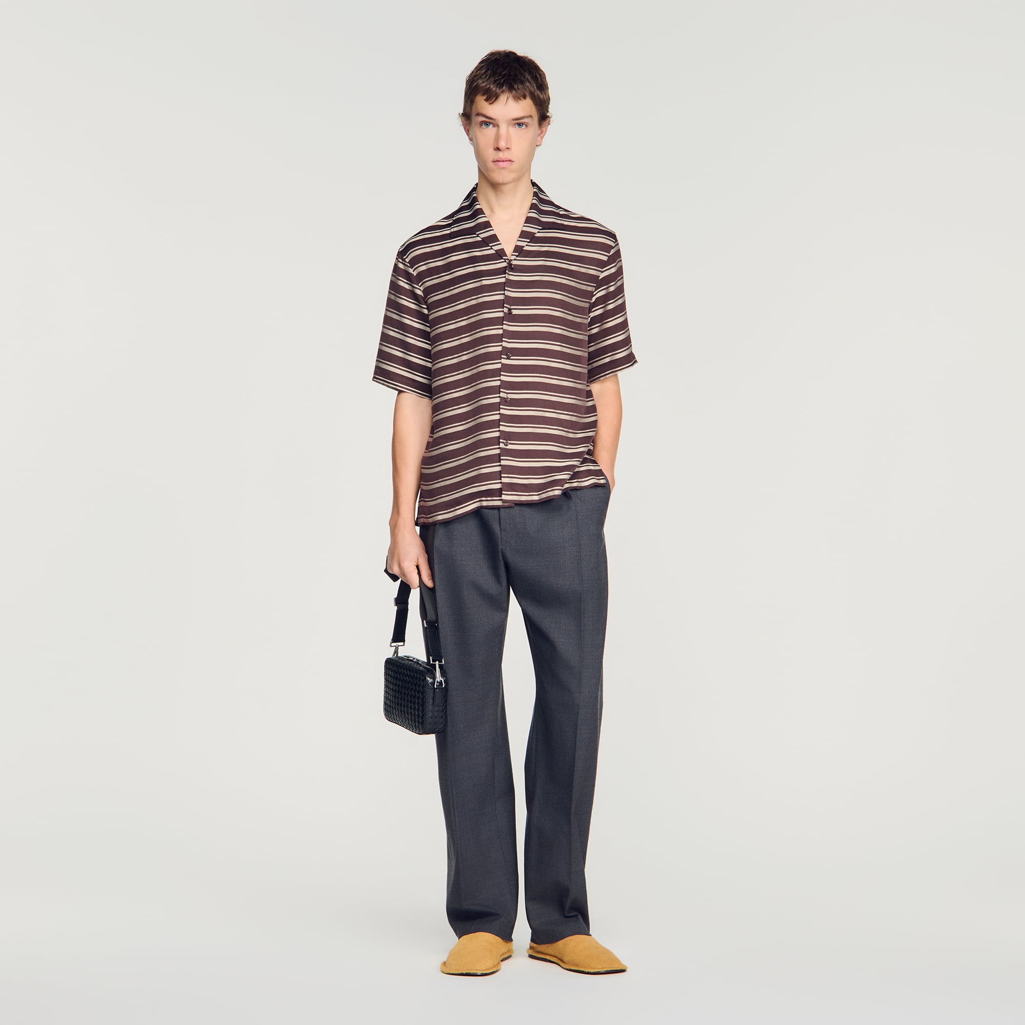 Striped boat neck shirt brown for Men | Sandro Paris