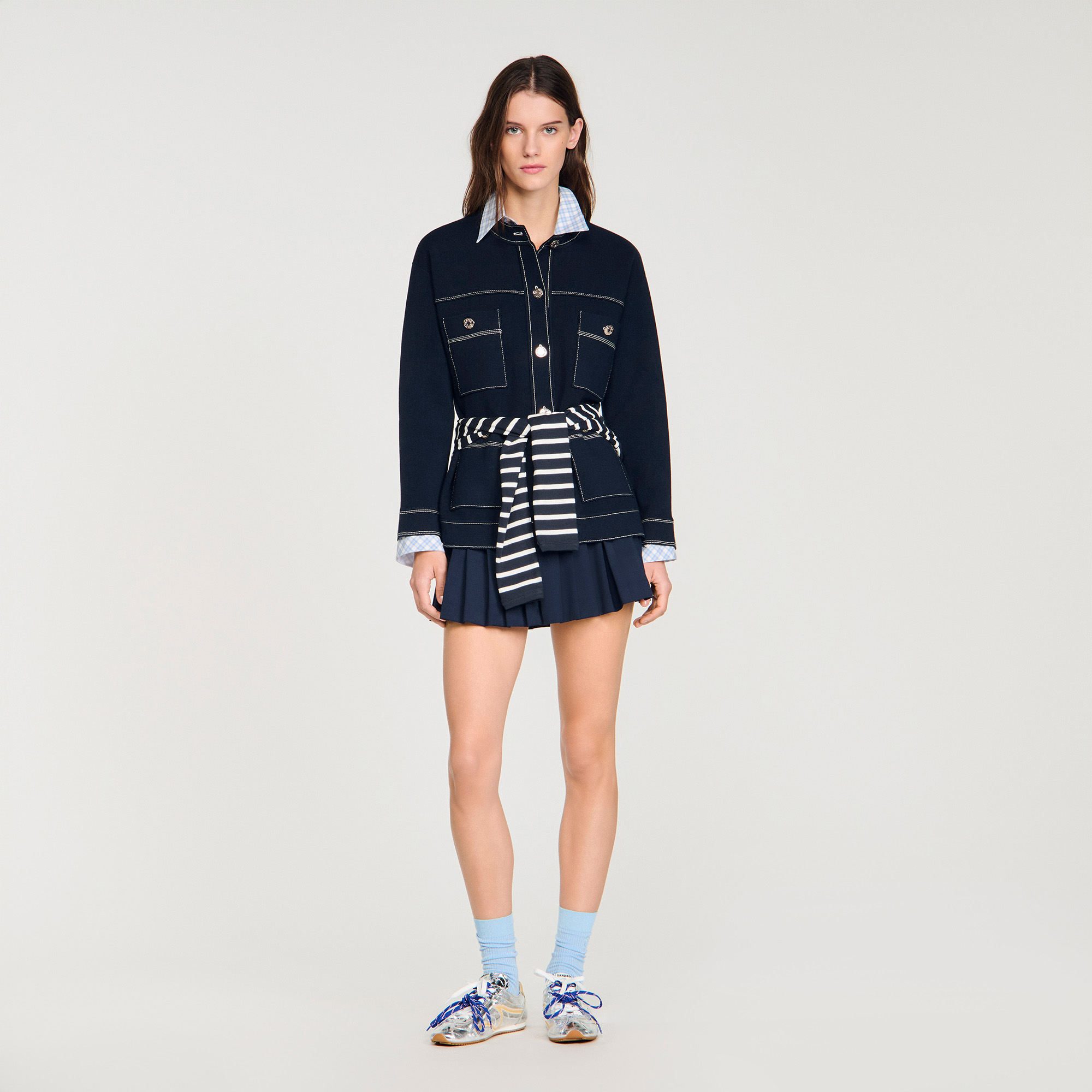 Contrast stitch cardigan blue For Women | Sandro Paris