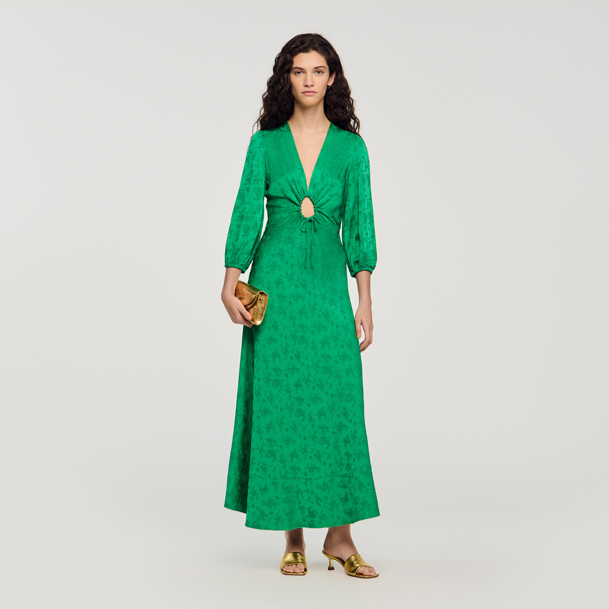 sandro green dress Sandro Women Summer Short Sleeve Elegant Green Lapel Knitted Long Dress