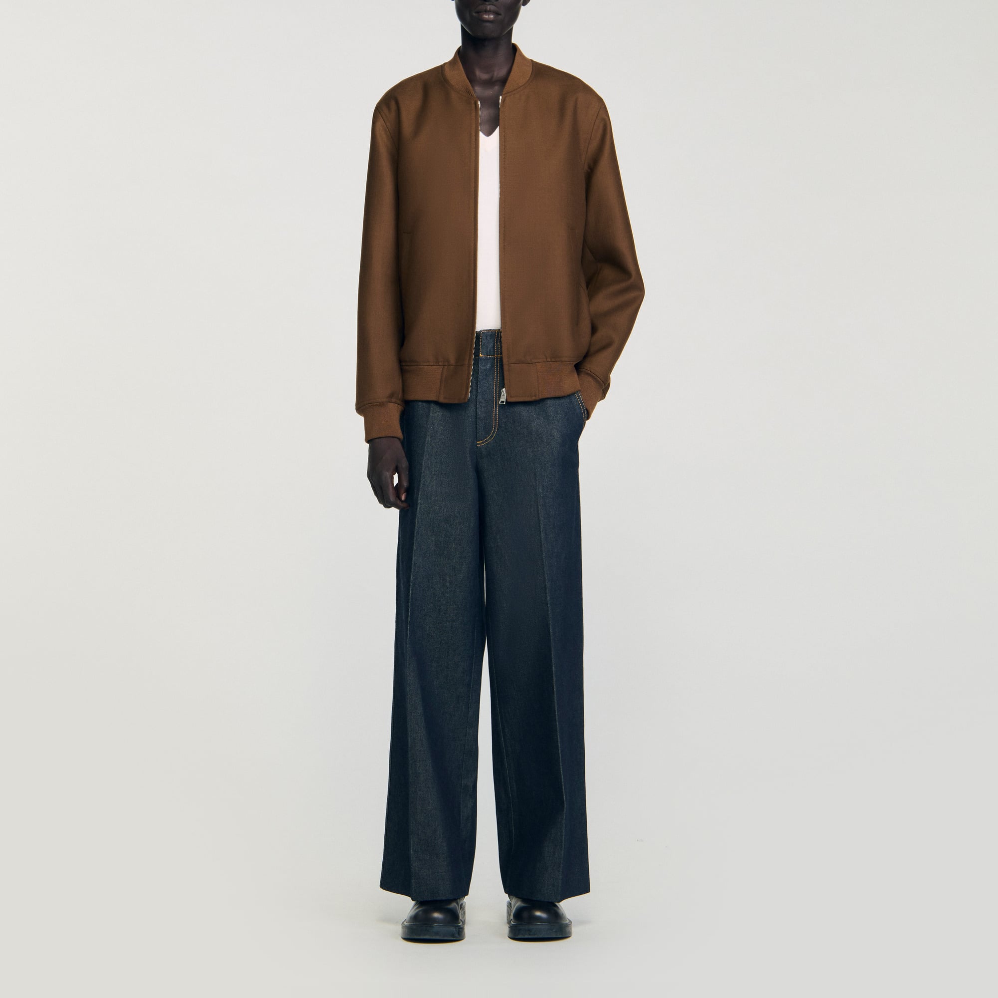 Zip-up jacket brown for Men | Sandro Paris