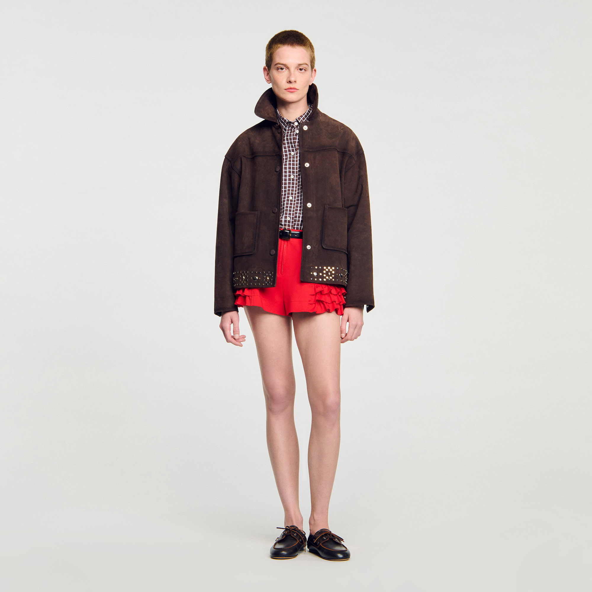 ☆パリ発 sandro☆ ボタン ウール ショート ジャケット キャメル