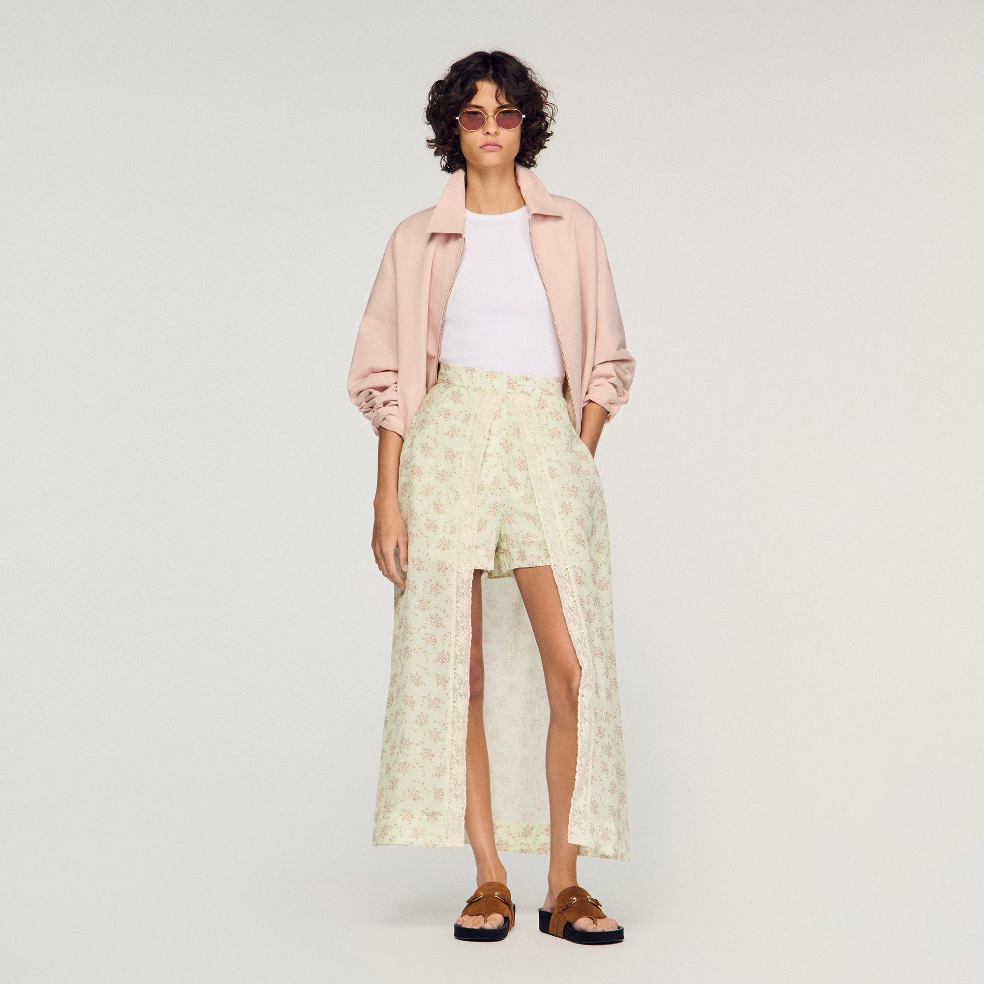Floral print maxi skort pink For Women | Sandro Paris