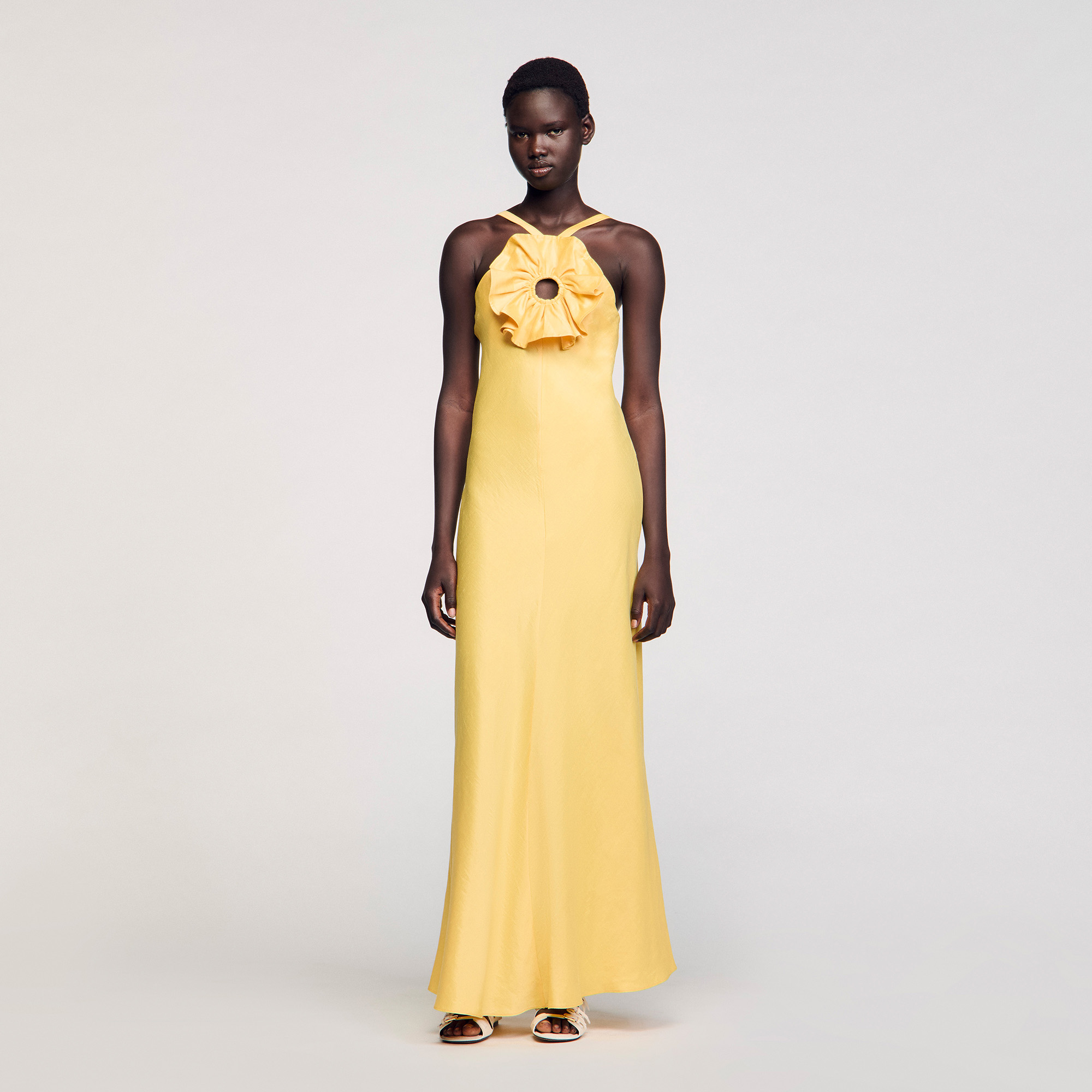 Ruffled maxi dress yellow / orange For Women | Sandro Paris