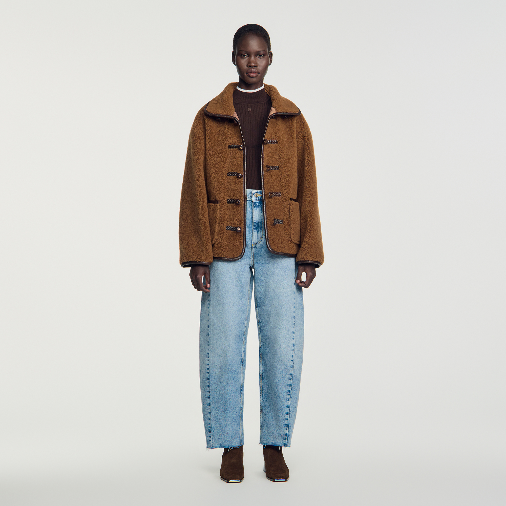 Short faux fur coat brown For Women | Sandro Paris