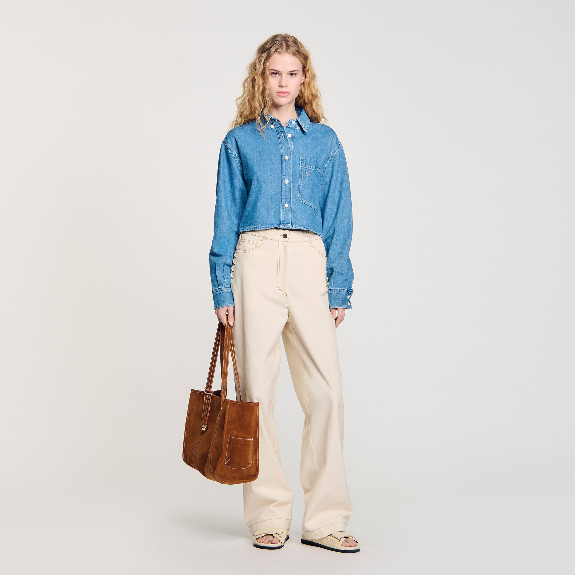 Lace-up jeans white / beige For Women | Sandro Paris