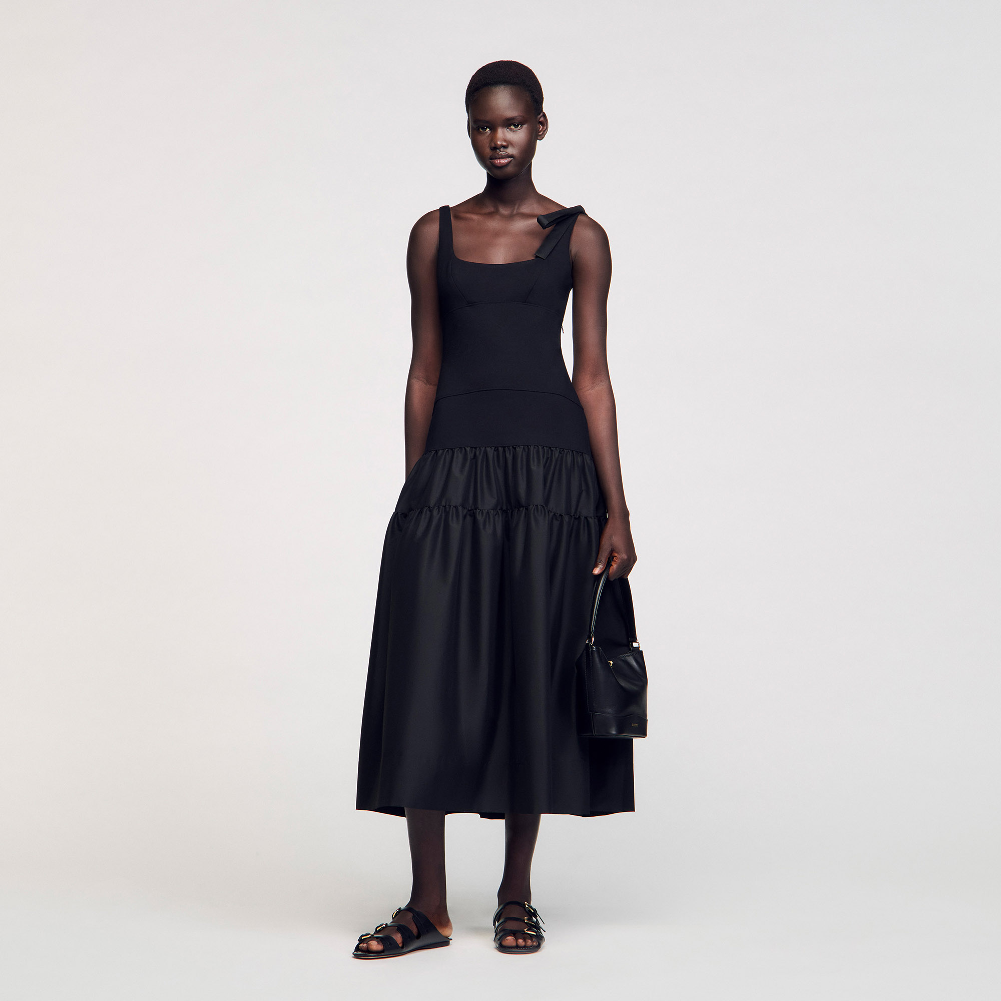 Sandro Paris ブラック　オールインワン Two-tone knit bodysuit black / gray For Women | Sandro Paris