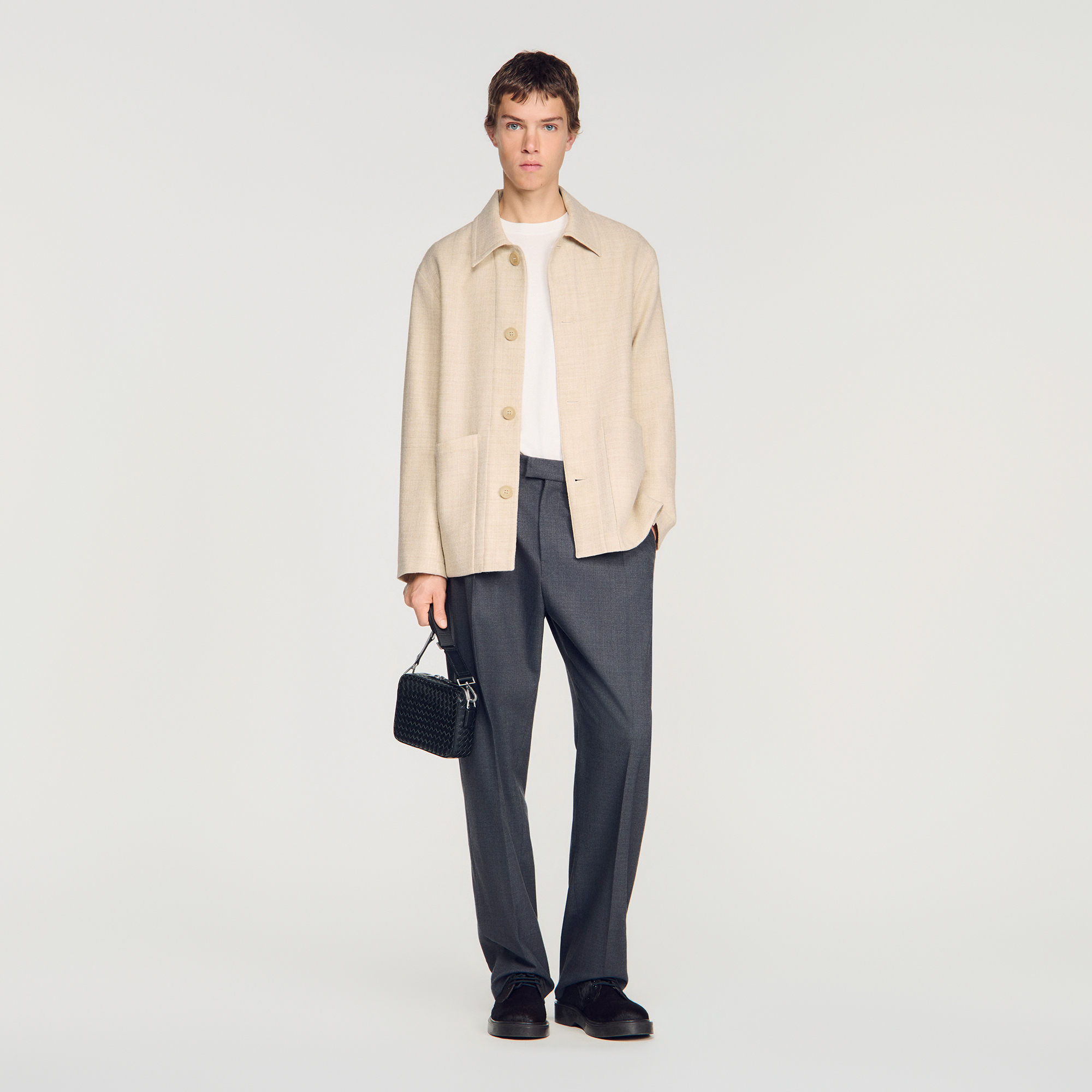Straight buttoned wool jacket white / beige for Men | Sandro Paris