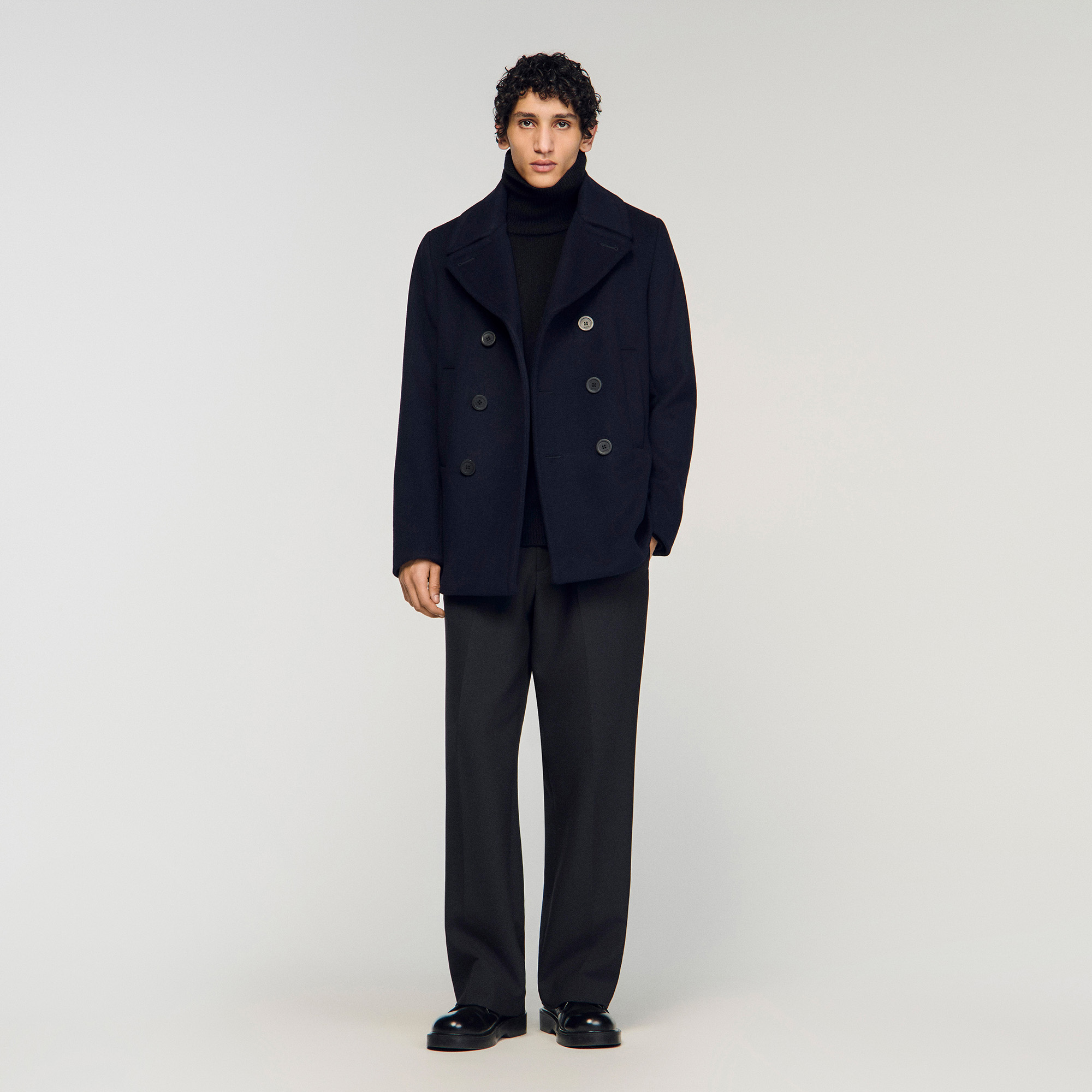 sandro PARIS サンドロ　ボアPコート　ネイビー　36 Straight-fit wool-blend coat blue for Men | Sandro Paris