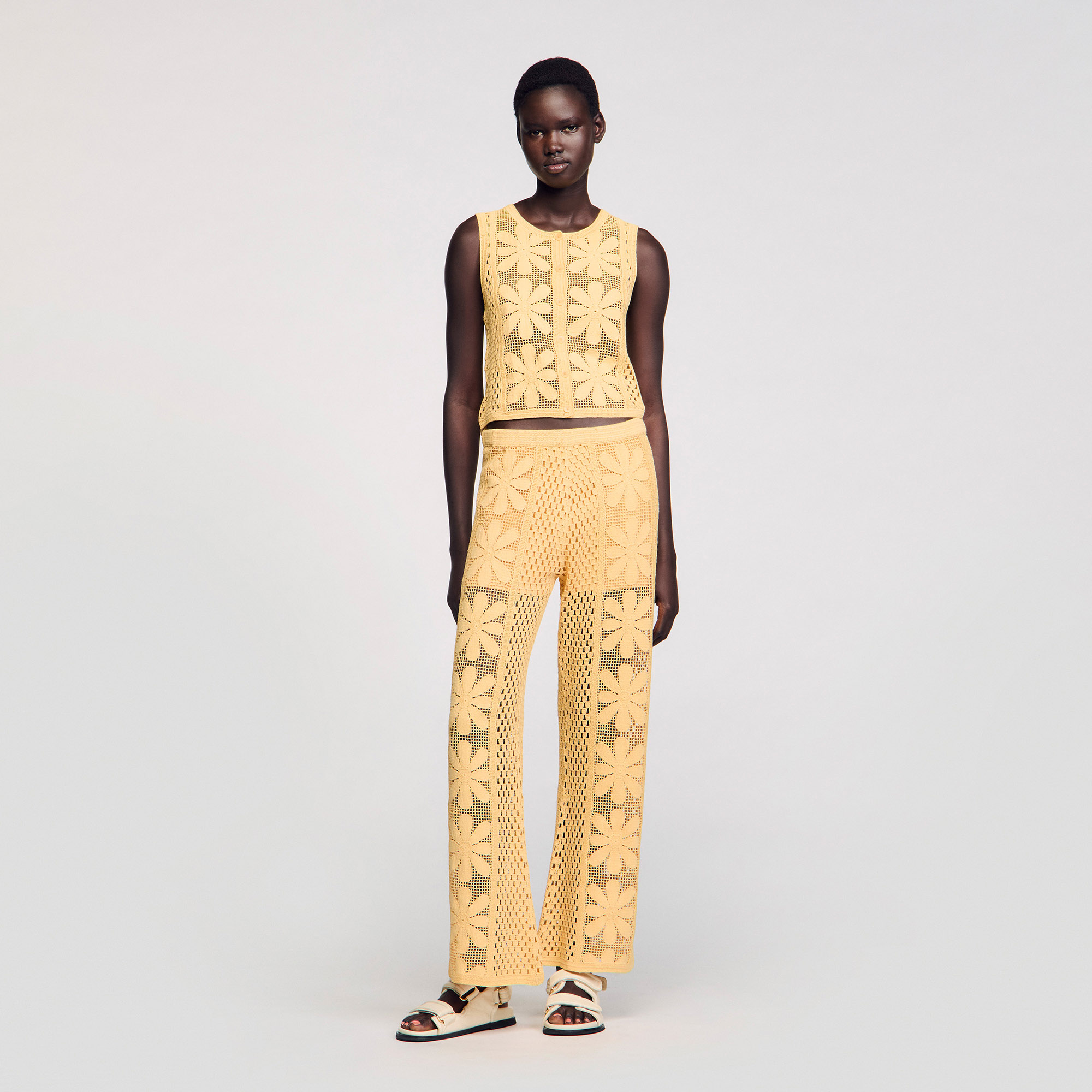 Crochet cardigan yellow / orange For Women | Sandro Paris