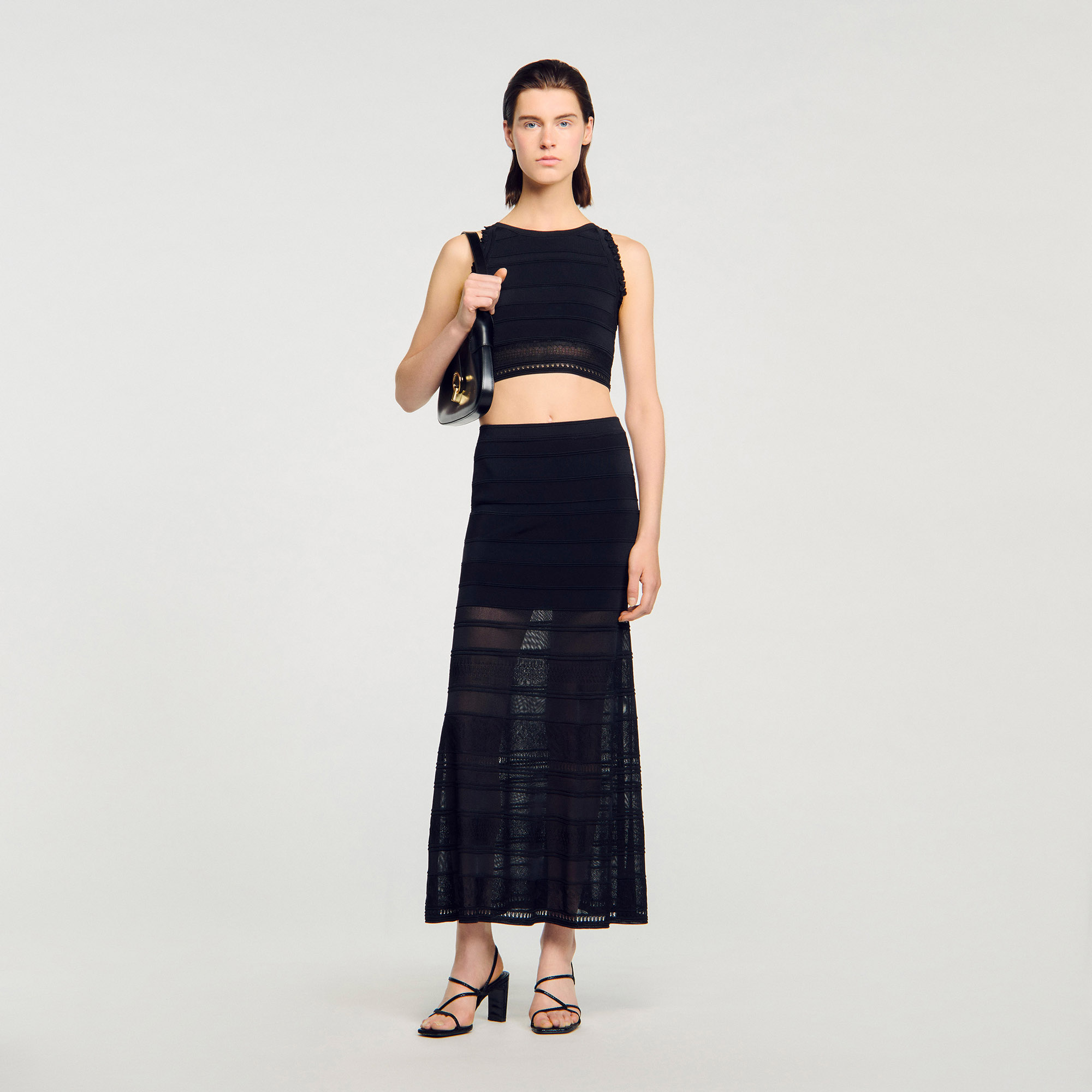 Long decorative knit skirt black / gray For Women | Sandro Paris