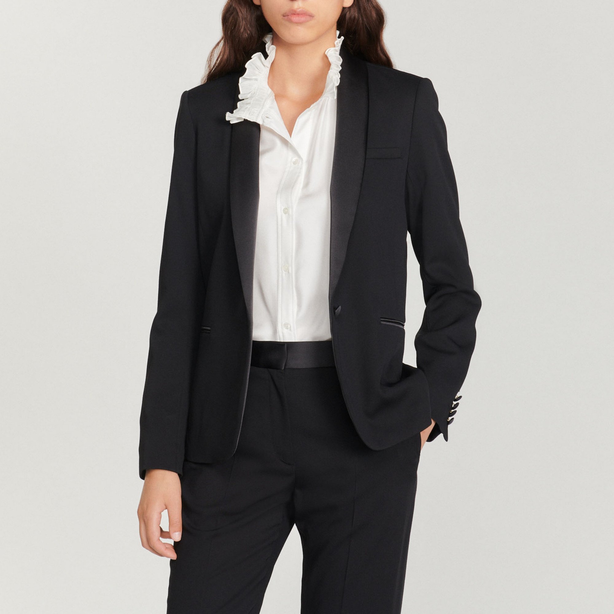 Tuxedo jacket with satin inset - Blazers & Jackets - Sandro-paris.com